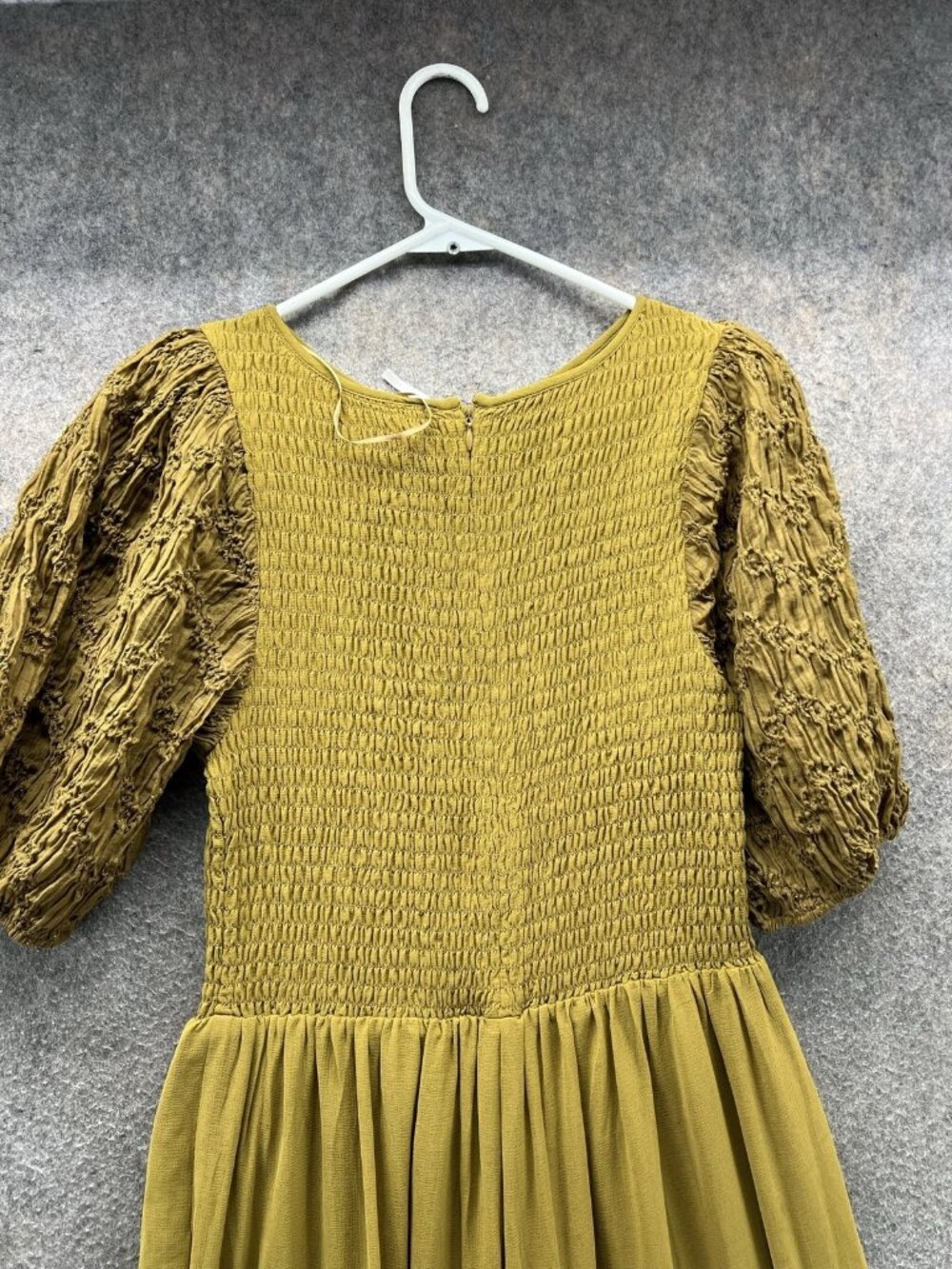 Free People Dress Womens Medium Yellow Round Neck Puff Sleeve Maxi Smocked Boho - Picture 9 of 11